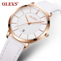 Damenuhr Luxusmarke OLEVS Fashion Casual Quarz Armbanduhr Echtes Leder Wasserdichte Funktion Relogio Feminino Uhr